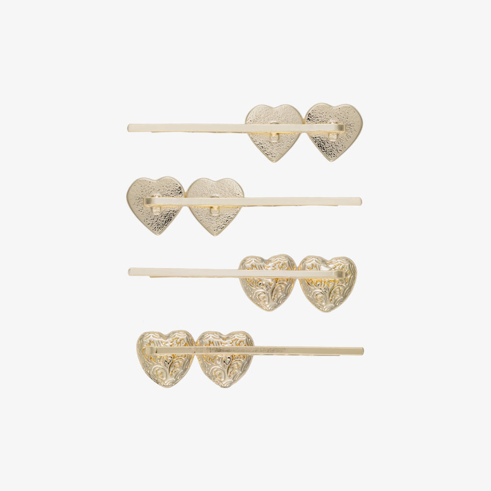 Self-Portrait-Girls Gold Heart Hair Clips (4 Pack) | Childrensalon