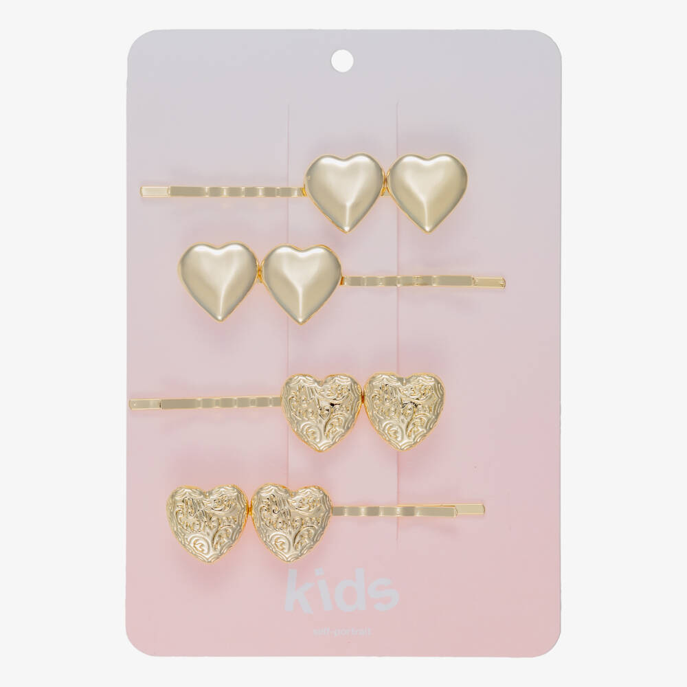 Self-Portrait-Girls Gold Heart Hair Clips (4 Pack) | Childrensalon