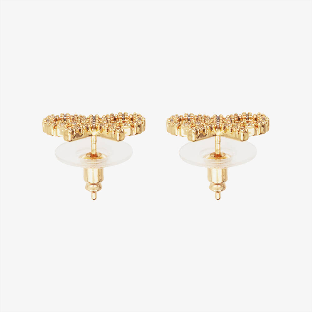 Self-Portrait-Girls Gold Micro Crystal Bow Earrings (1cm) | Childrensalon