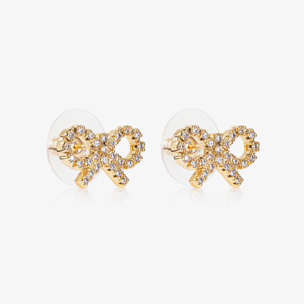 Self-Portrait-Girls Gold Micro Crystal Bow Earrings (1cm) | Childrensalon