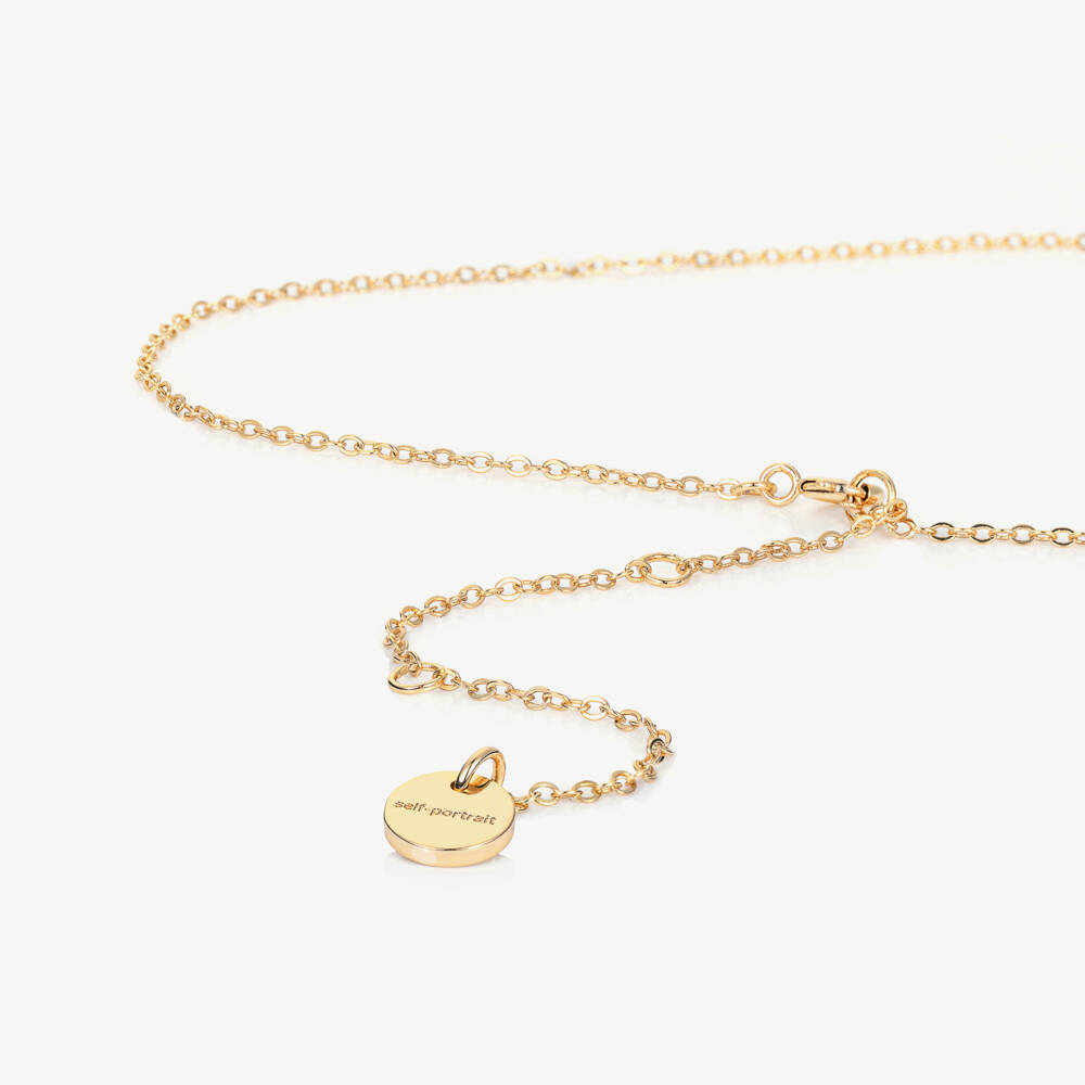 Self-Portrait-Girls Gold Micro Crystal Bow Necklace (50cm) | Childrensalon