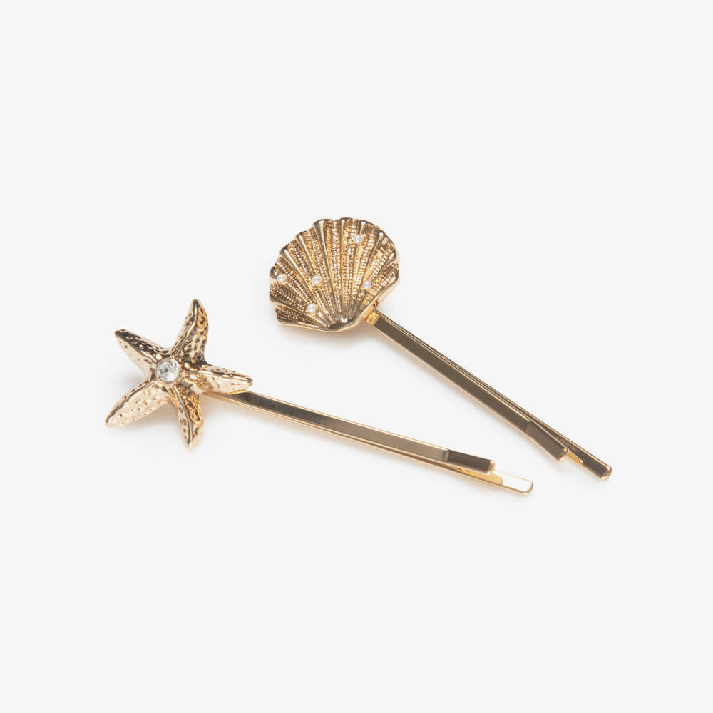 Self-Portrait-Girls Gold Tone Shell & Starfish Hair Slides (4 Pack) | Childrensalon