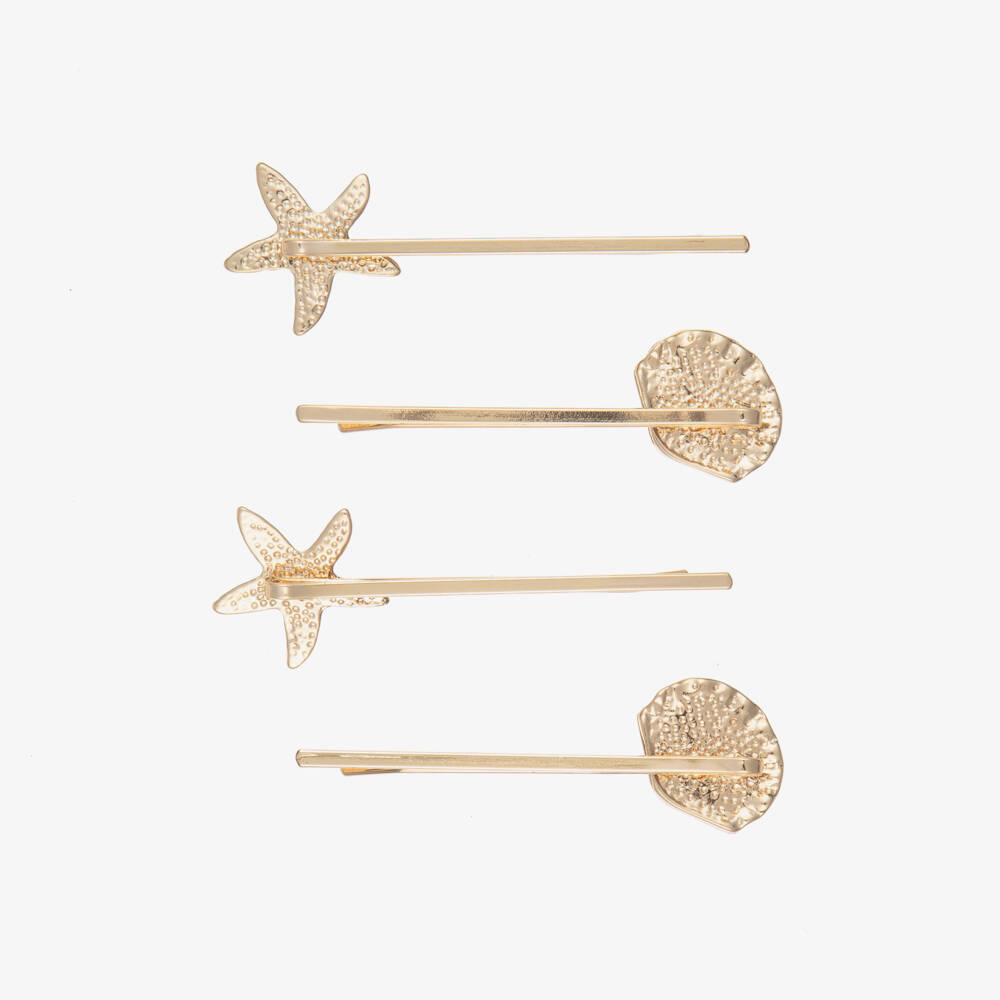 Self-Portrait-Girls Gold Tone Shell & Starfish Hair Slides (4 Pack) | Childrensalon