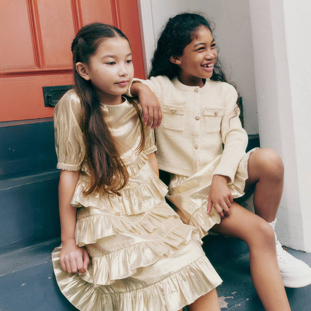 Self-Portrait-Girls Ivory Cotton Knit Sequin Cardigan | Childrensalon