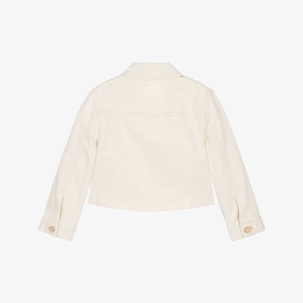 Self-Portrait-Girls Ivory Denim Jacket with Cherry Motifs | Childrensalon