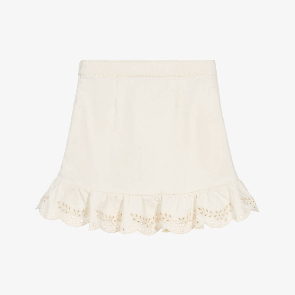 Self-Portrait-Girls Ivory Denim Skirt with Cherry Motifs | Childrensalon