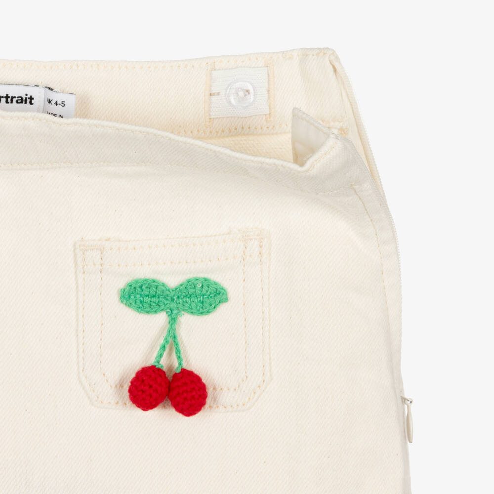 Self-Portrait-Girls Ivory Denim Skirt with Cherry Motifs | Childrensalon