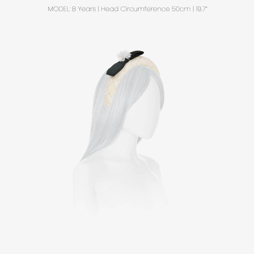 Self-Portrait-Girls Ivory & Gold Tweed Hairband with Black Bow | Childrensalon