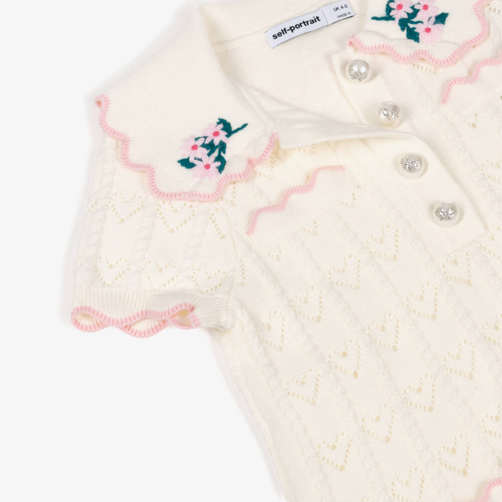 Self-Portrait-Girls Ivory Pointelle Knit Heart Patterned Dress | Childrensalon