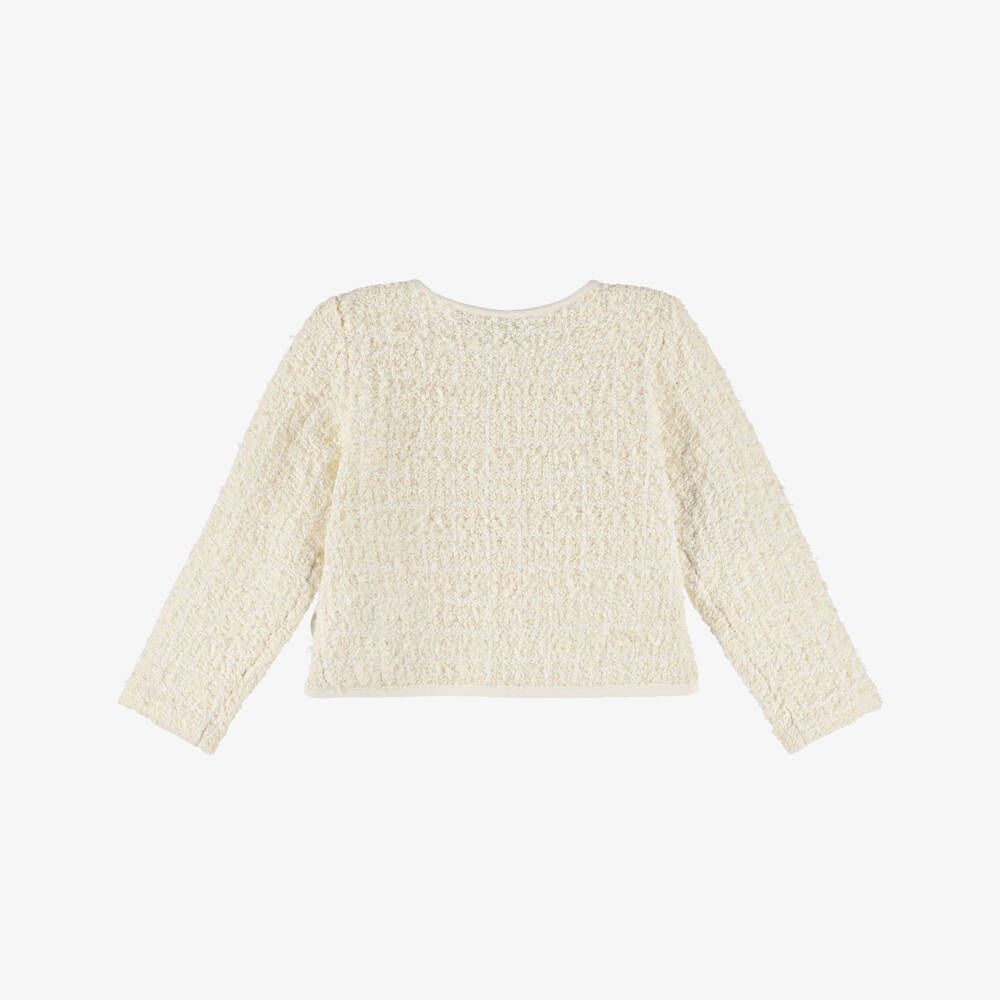 Self-Portrait-Girls Ivory Sequin Tweed Jacket with Bow Detailing | Childrensalon