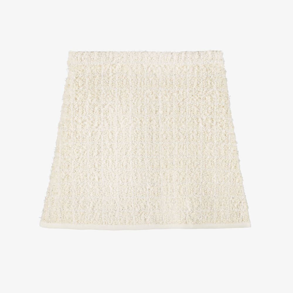 Self-Portrait-Girls Ivory Sequinned Tweed Skirt with Bow Detailing | Childrensalon