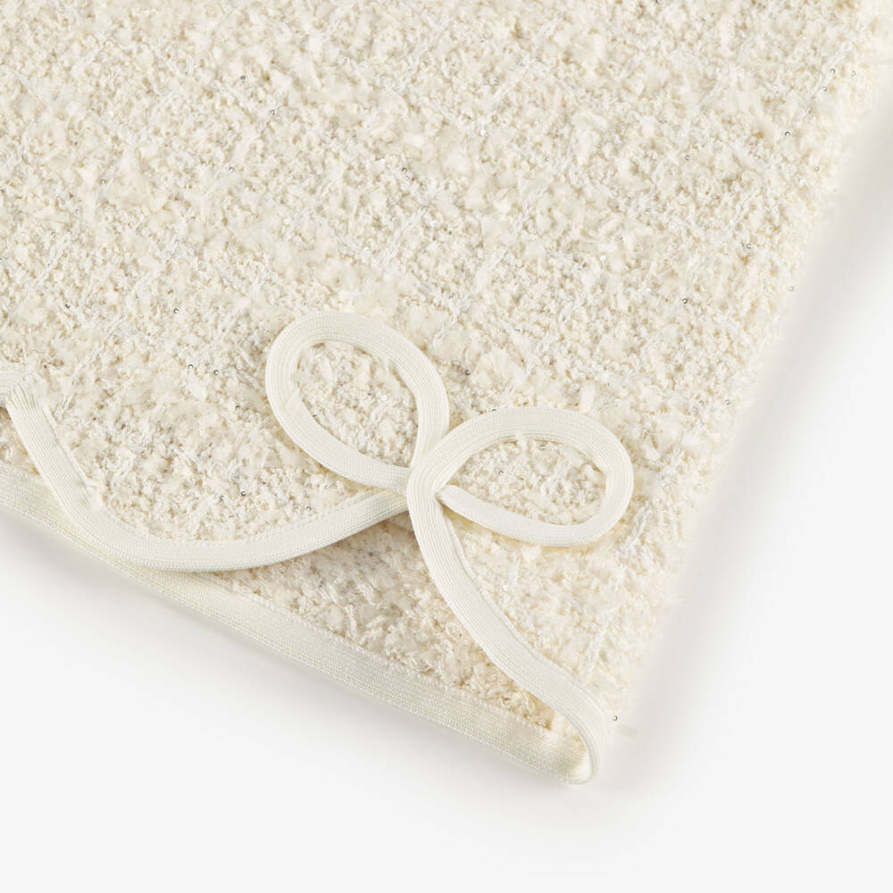 Self-Portrait-Girls Ivory Sequinned Tweed Skirt with Bow Detailing | Childrensalon