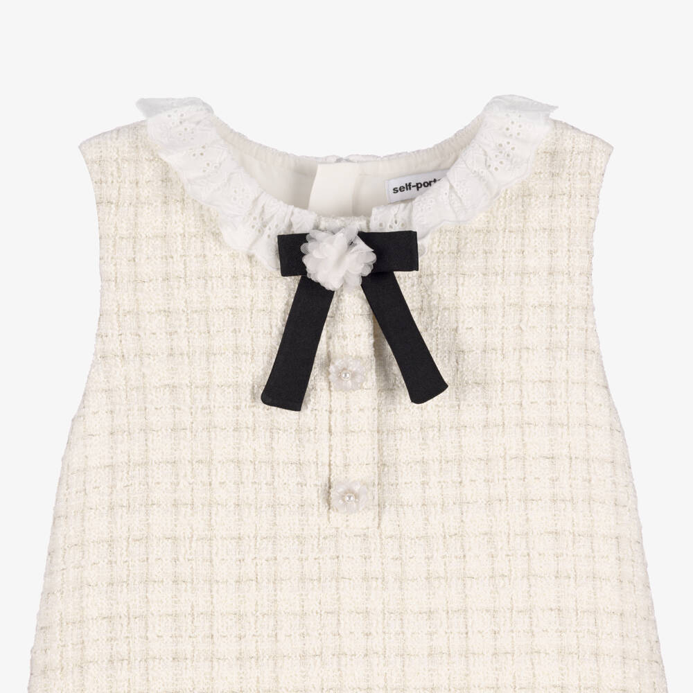 Self-Portrait-Girls Ivory Tweed Dress with Cutwork Collar | Childrensalon