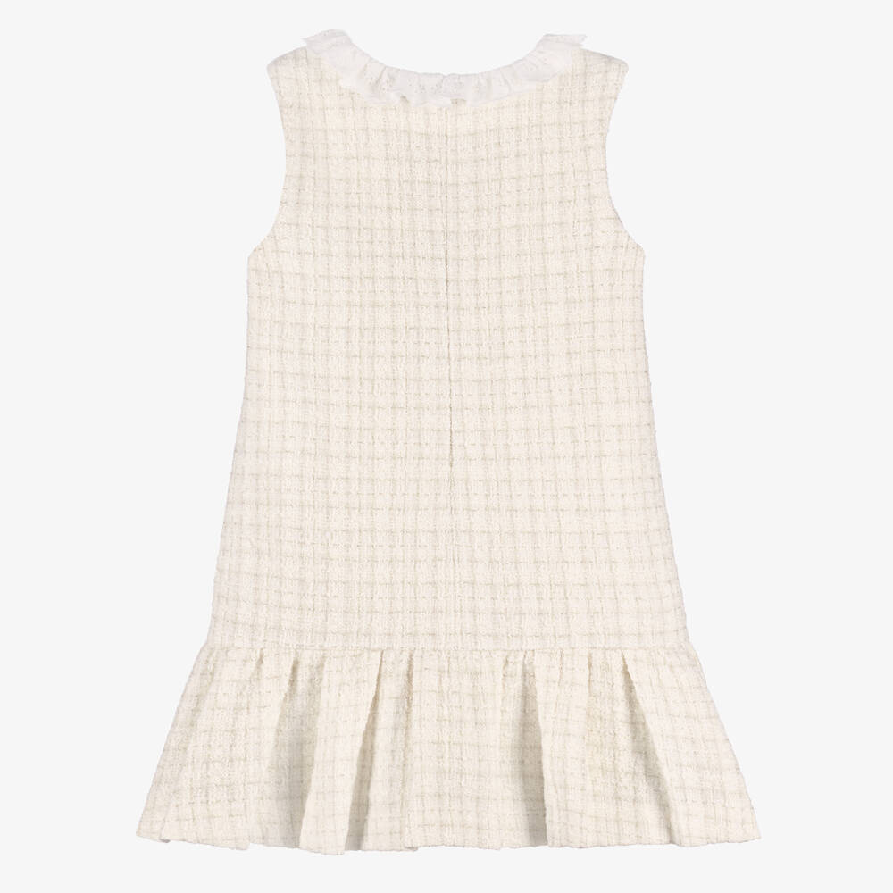 Self-Portrait-Girls Ivory Tweed Dress with Cutwork Collar | Childrensalon