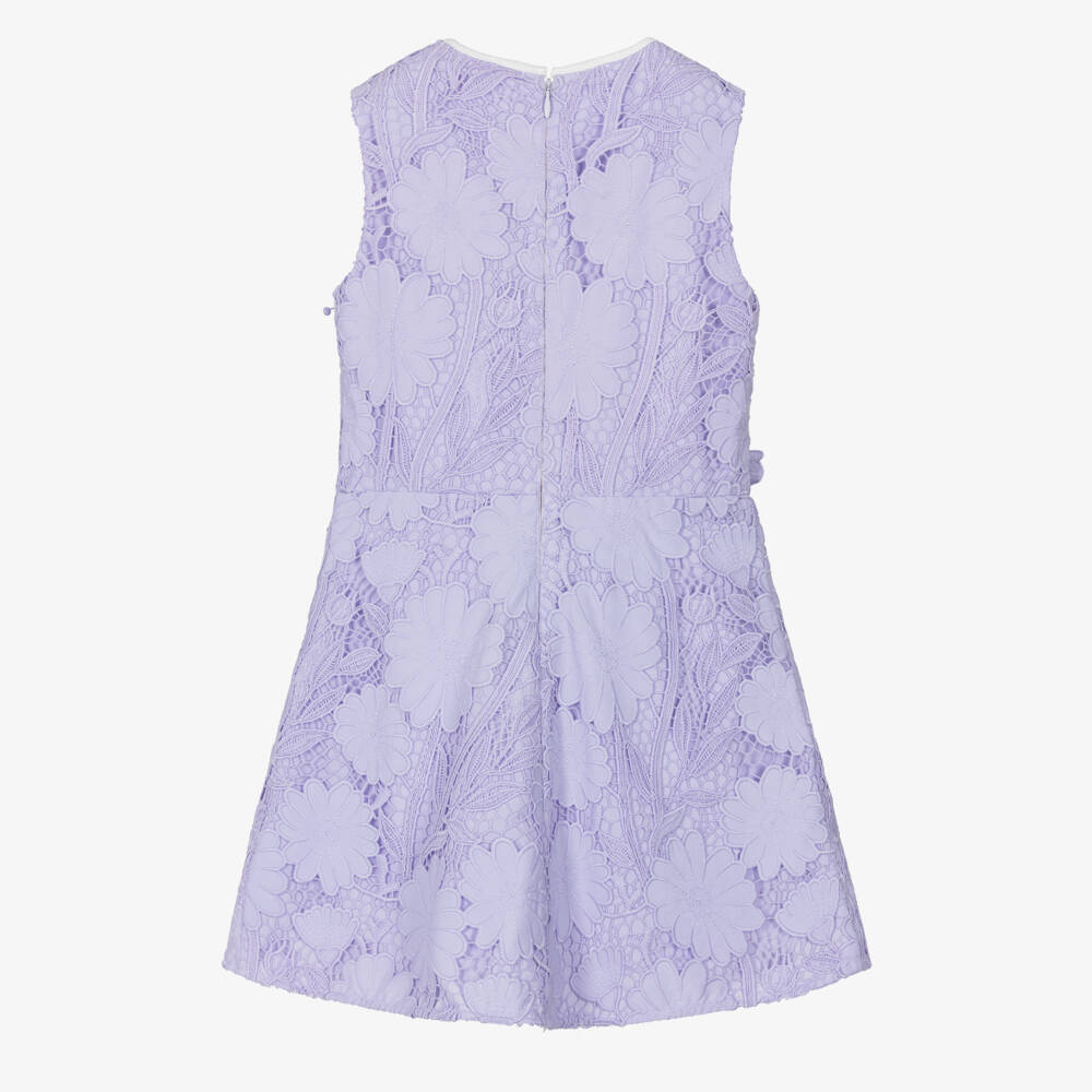Self-Portrait-Girls Lilac Purple Floral Guipure Lace Dress | Childrensalon