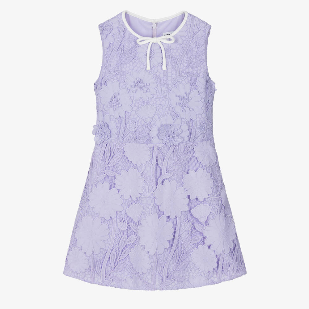 Self-Portrait-Girls Lilac Purple Floral Guipure Lace Dress | Childrensalon