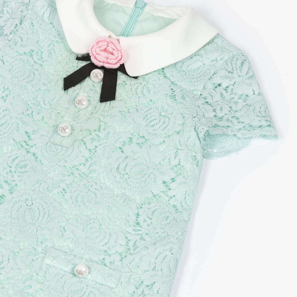 Self-Portrait-Girls Mint Green Guipure Lace Dress | Childrensalon