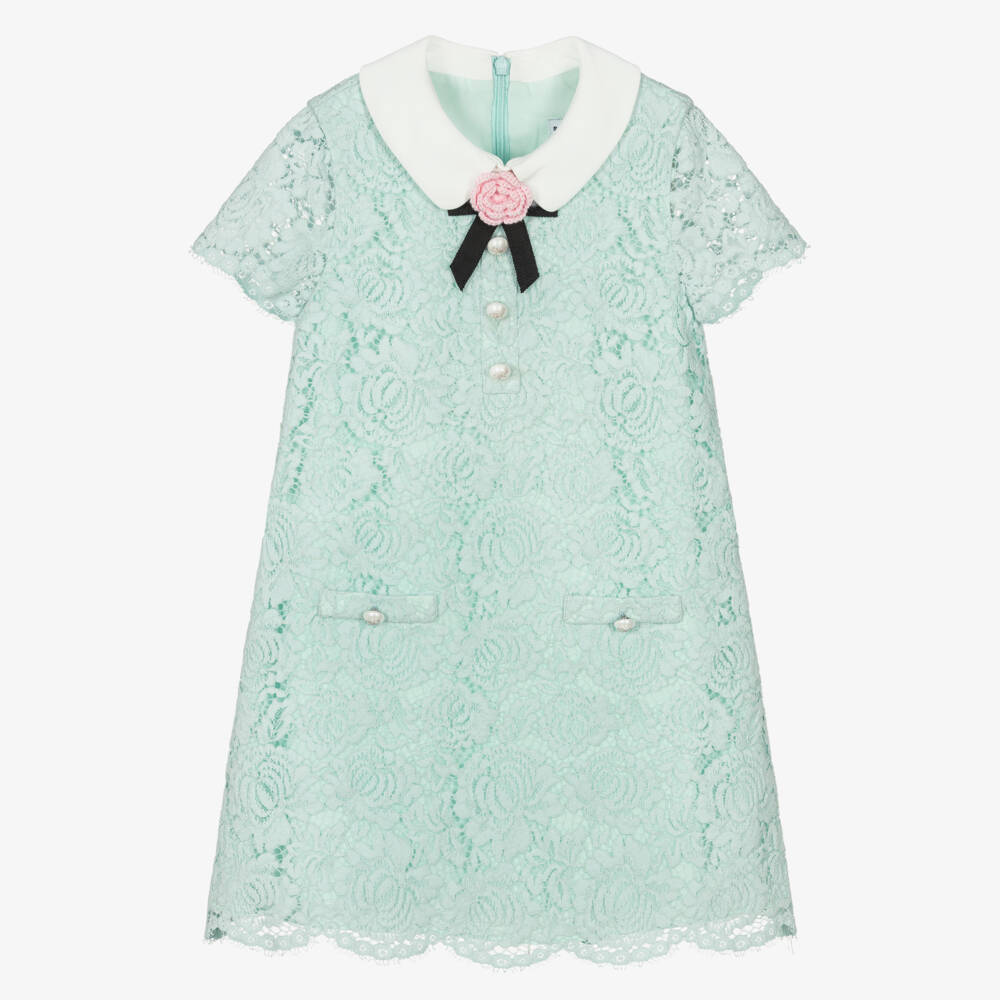 Self-Portrait-Girls Mint Green Guipure Lace Dress | Childrensalon