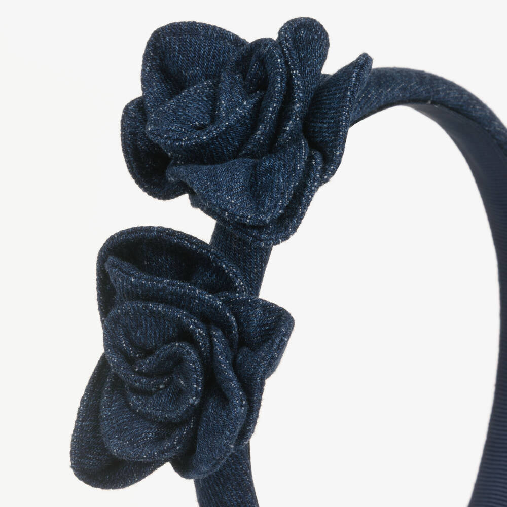 Self-Portrait-Girls Navy Blue Denim Flower Hairband | Childrensalon