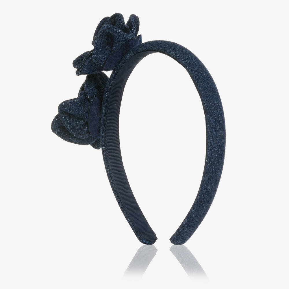 Self-Portrait-Girls Navy Blue Denim Flower Hairband | Childrensalon