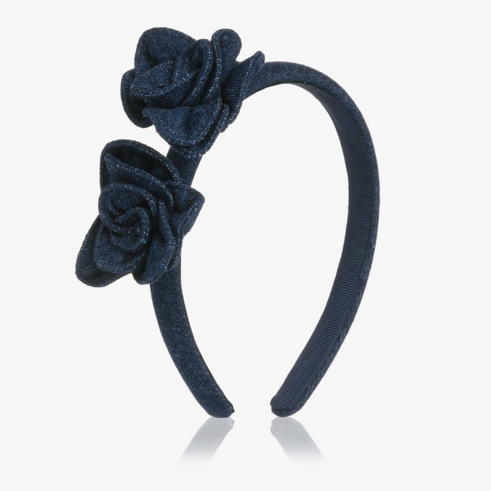 Self-Portrait-Girls Navy Blue Denim Flower Hairband | Childrensalon