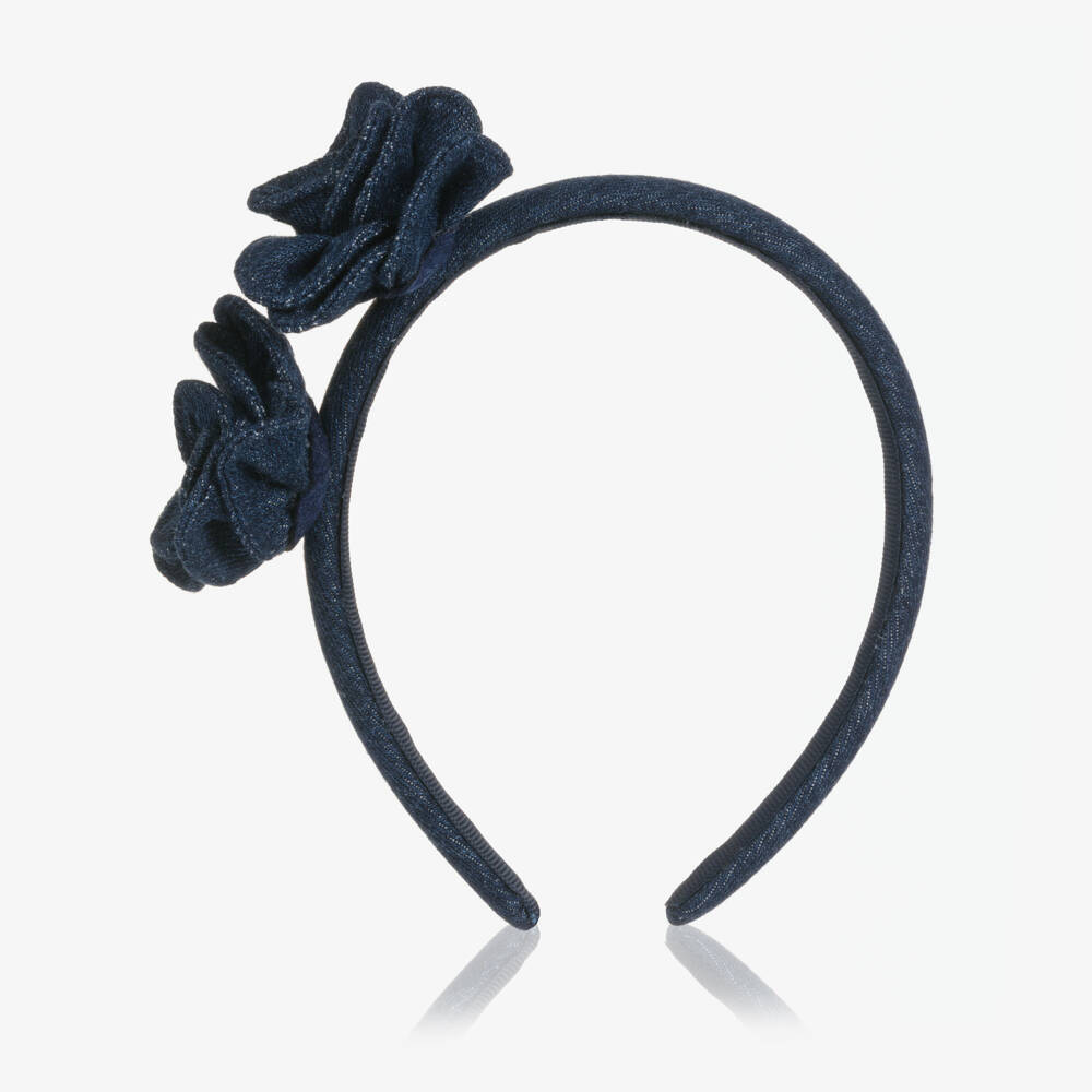 Self-Portrait-Girls Navy Blue Denim Flower Hairband | Childrensalon