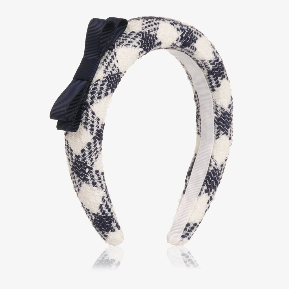 Self-Portrait-Girls Navy Blue & Ivory Check Bouclé Hairband | Childrensalon