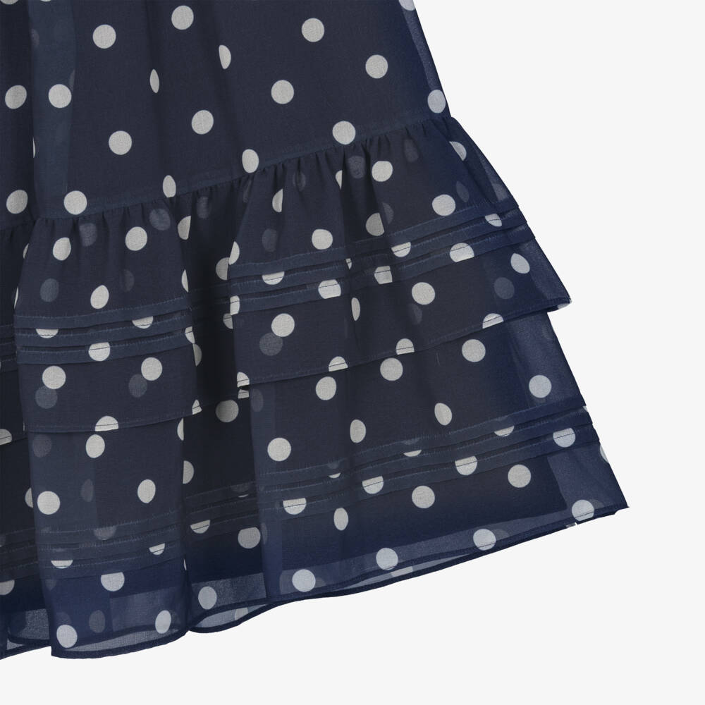 Self-Portrait-Girls Navy Blue Polka Dot Chiffon Dress | Childrensalon