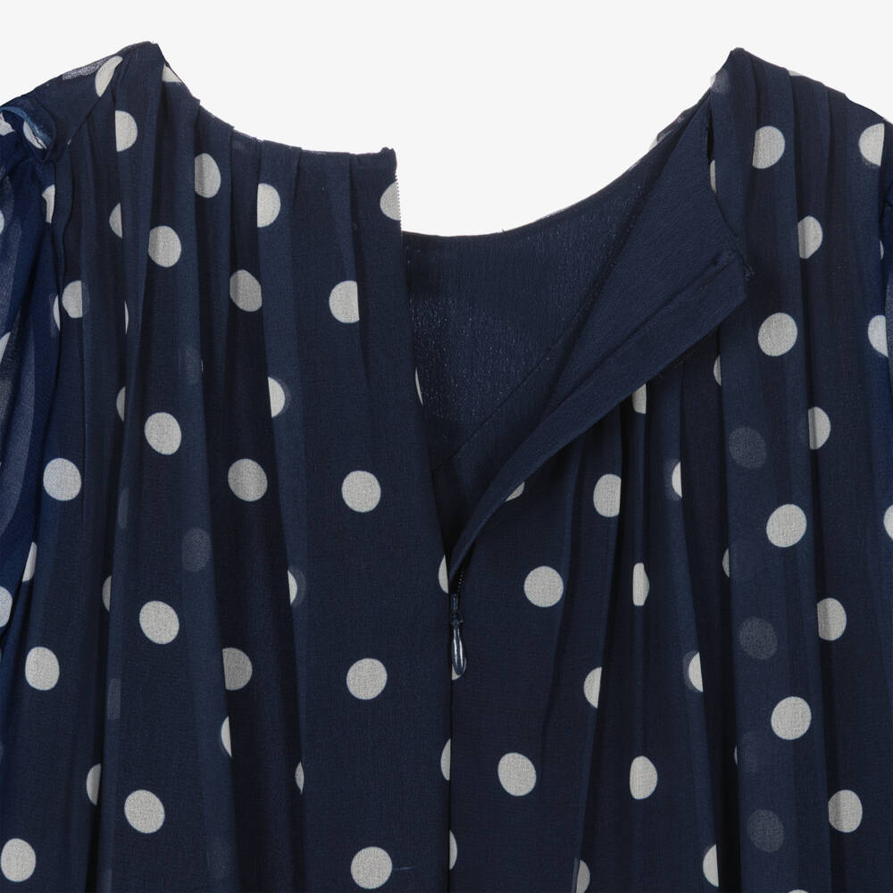 Self-Portrait-Girls Navy Blue Polka Dot Chiffon Dress | Childrensalon