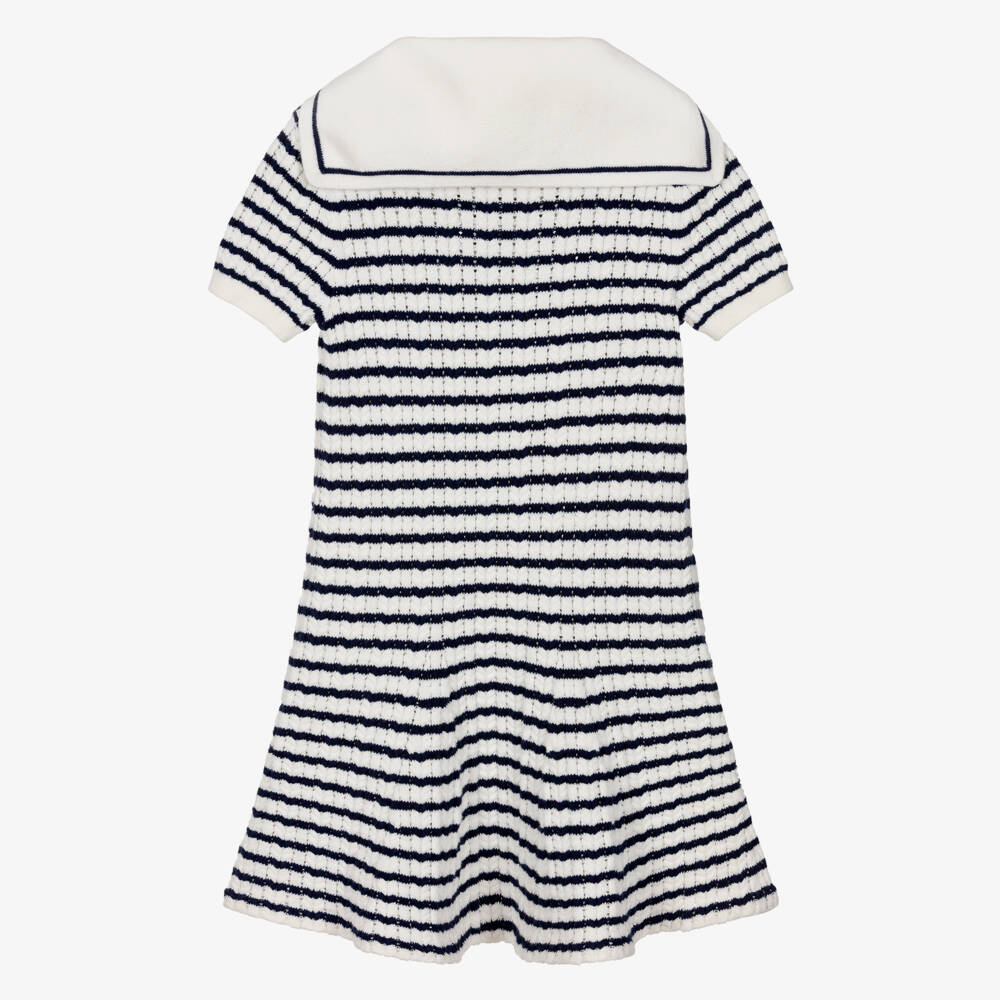 Self-Portrait-Girls Navy Blue & White Stripe Knitted Dress | Childrensalon