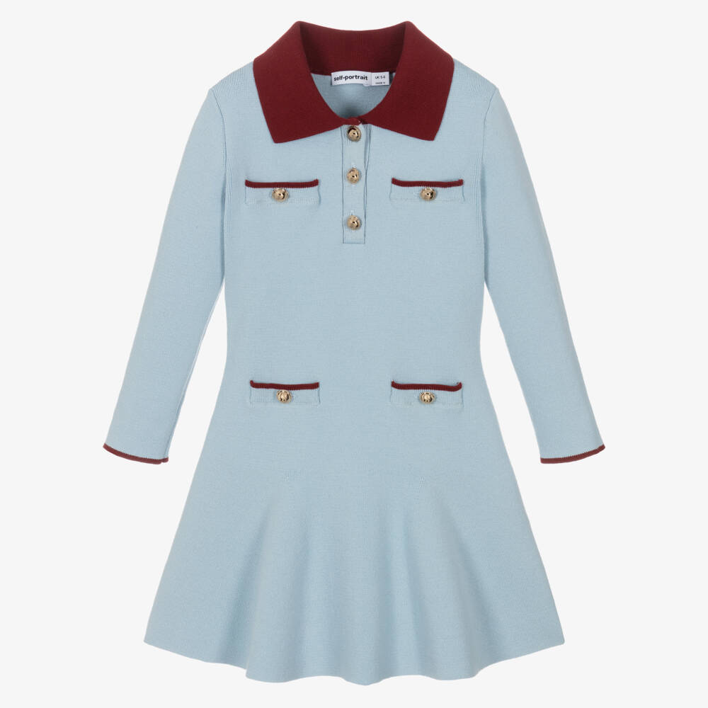 Self-Portrait-Girls Pale Blue & Burgundy Dress  | Childrensalon