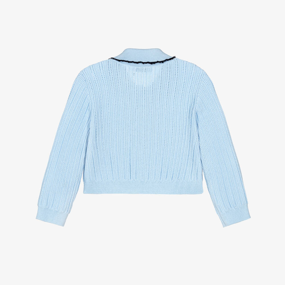 Self-Portrait-Girls Pale Blue Pointelle Knitted Cardigan | Childrensalon