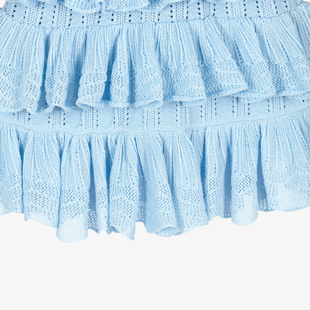 Self-Portrait-Платье голубое из трикотажа с ажурным узором для девочек | Childrensalon