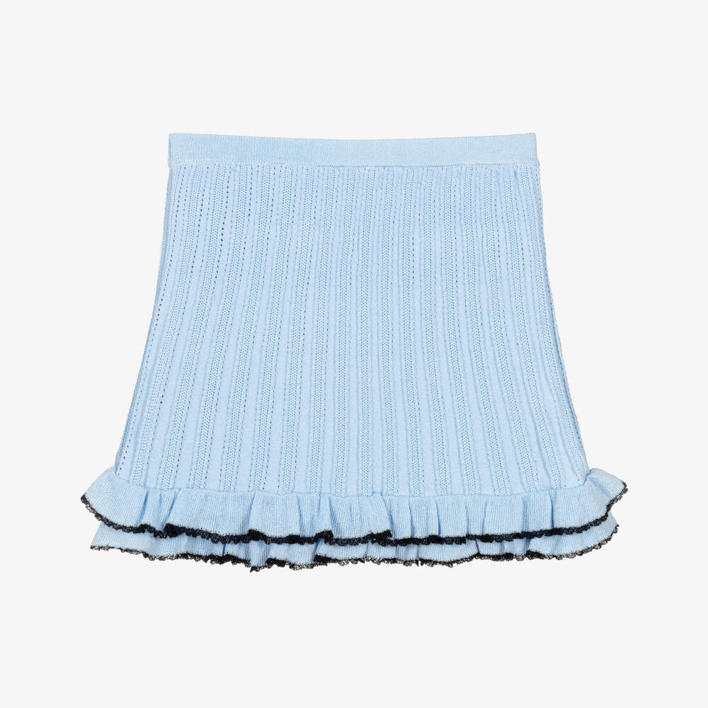 Self-Portrait-Girls Pale Blue Pointelle Knitted Skirt | Childrensalon