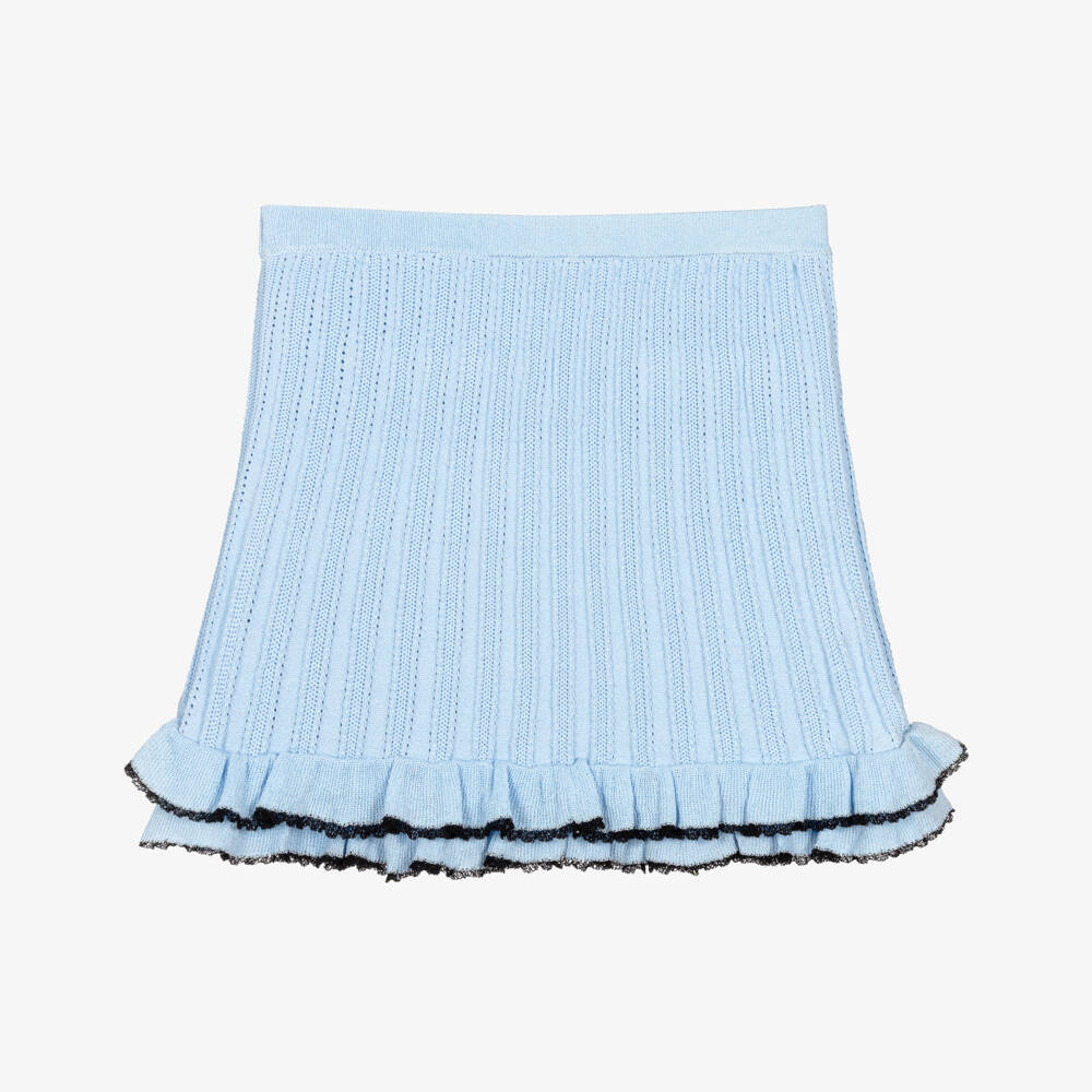 Self-Portrait-Girls Pale Blue Pointelle Knitted Skirt | Childrensalon
