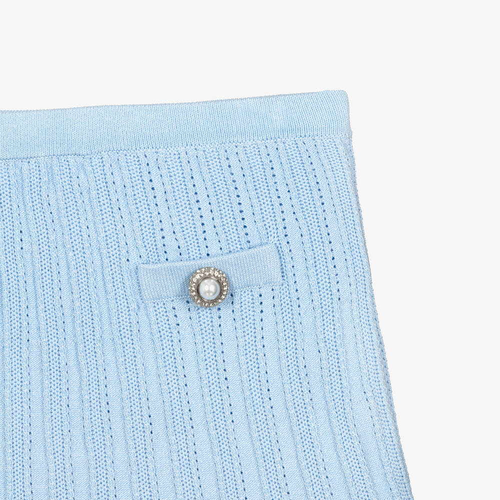 Self-Portrait-Girls Pale Blue Pointelle Knitted Skirt | Childrensalon