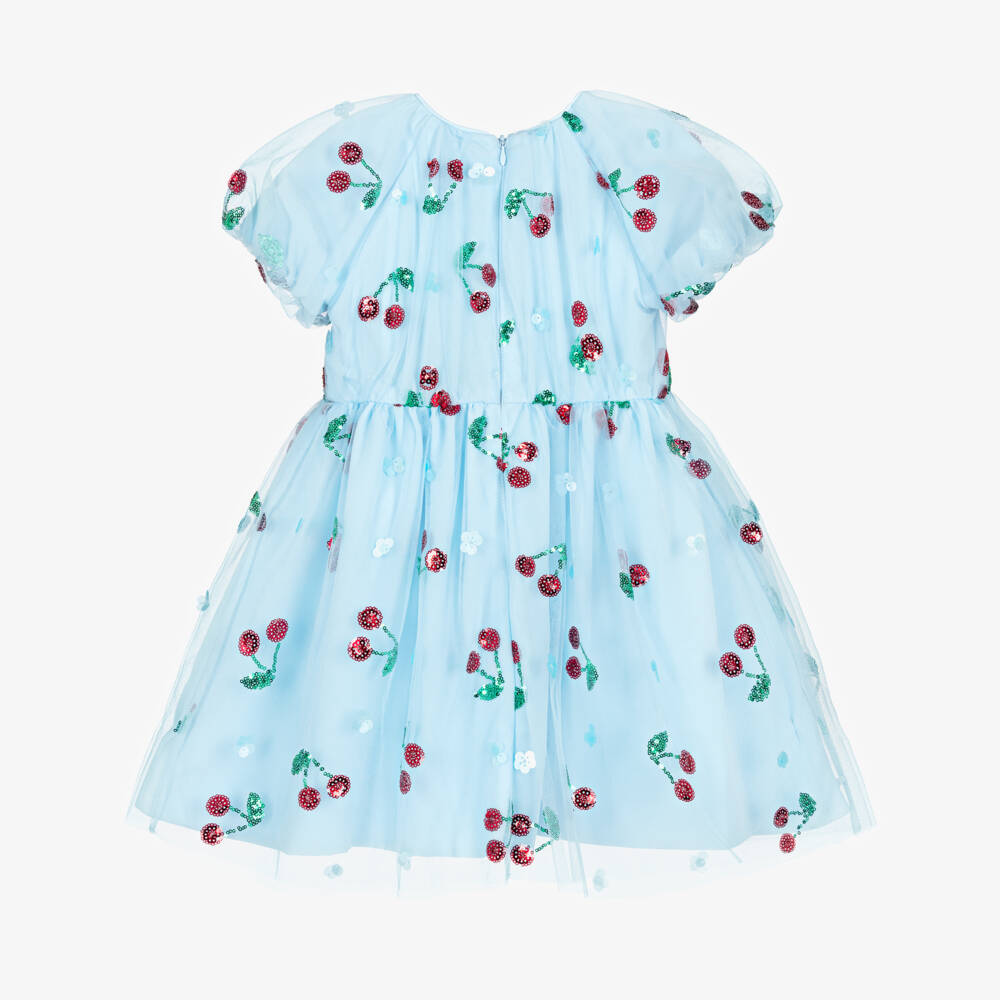 Self-Portrait-Girls Pale Blue Tulle Dress with Sequin Cherries | Childrensalon