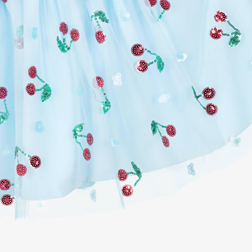Self-Portrait-Girls Pale Blue Tulle Dress with Sequin Cherries | Childrensalon