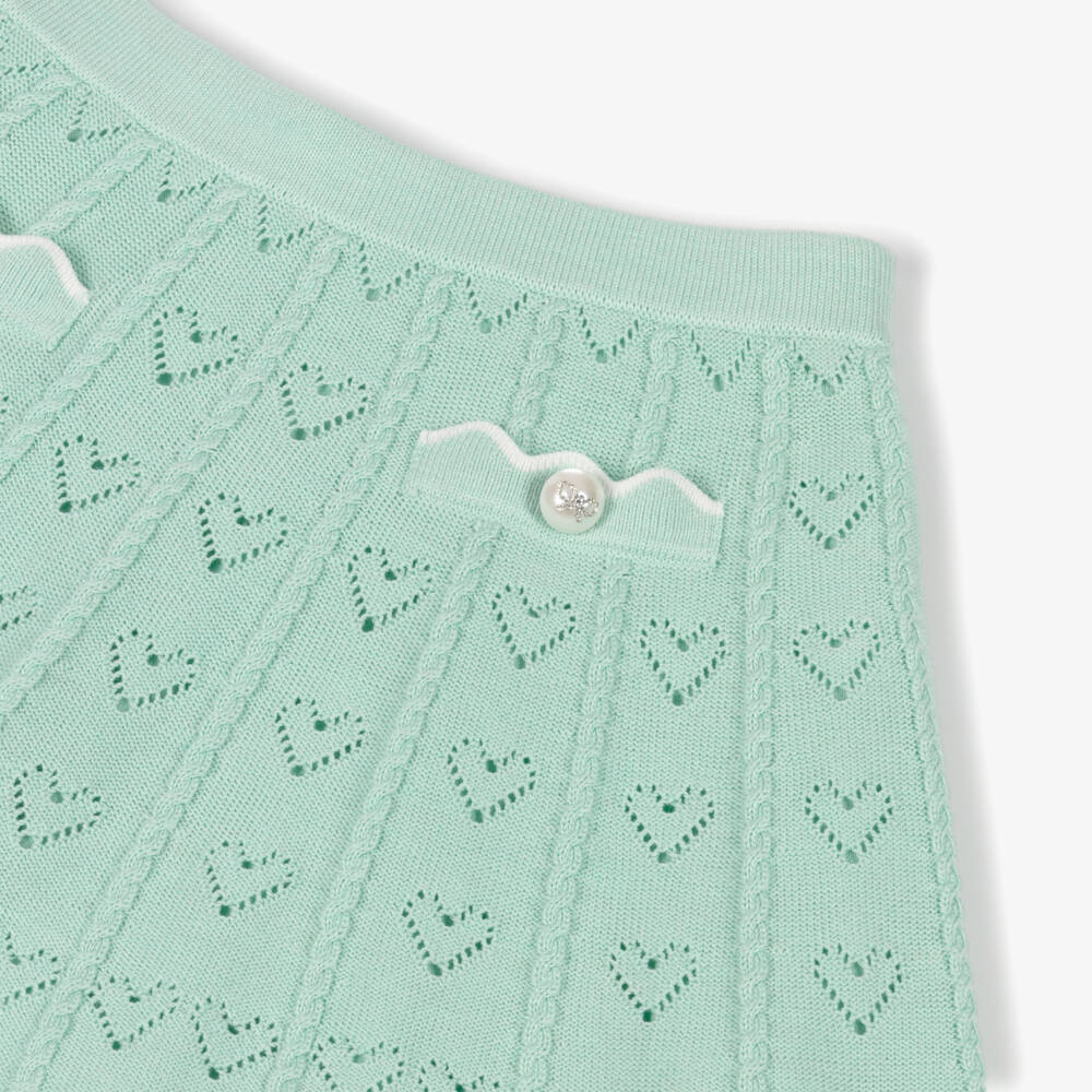 Self-Portrait-Girls Pale Green Knit Heart Skirt with Bow Logo Buttons | Childrensalon