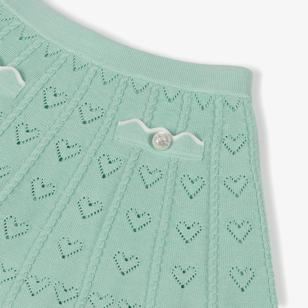 Self-Portrait-Юбка зеленая из трикотажа с сердечками и пуговицами для девочек | Childrensalon