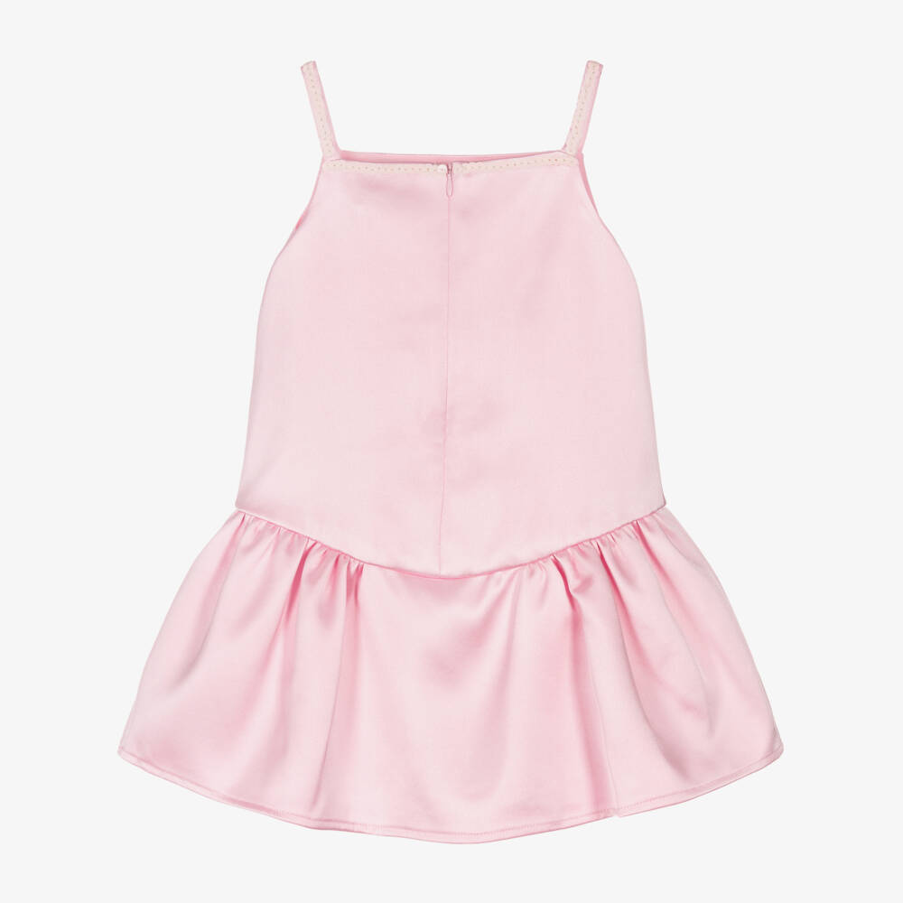 Self-Portrait-Girls Pastel Pink Satin Dress with Sequin Flowers | Childrensalon