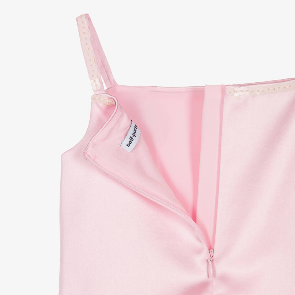Self-Portrait-Girls Pastel Pink Satin Dress with Sequin Flowers | Childrensalon