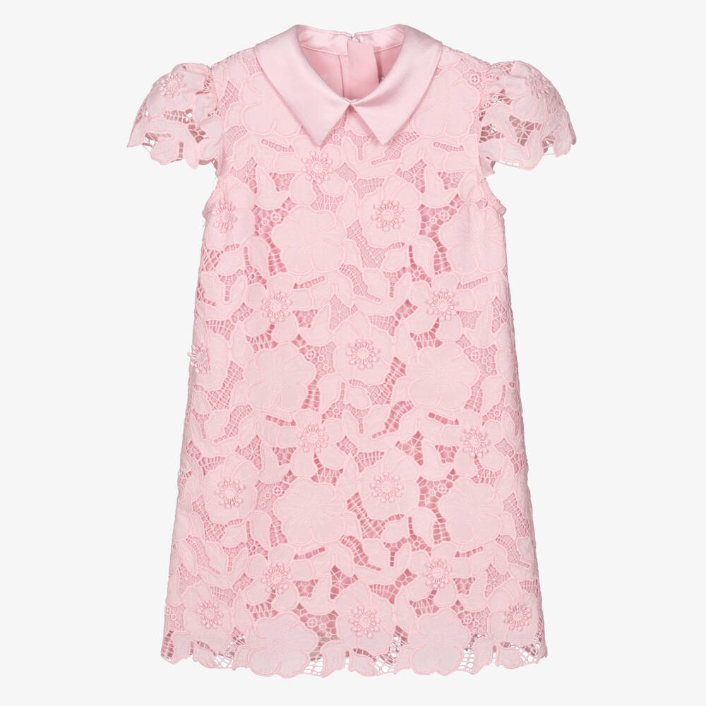Self-Portrait-Girls Pink Dress with Embroidered Floral Lace | Childrensalon