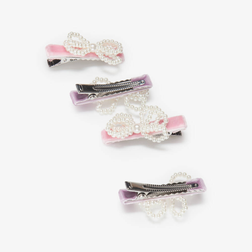 Self-Portrait-Girls Pink & Lilac Purple Hair Clips with Bows (4 Pack) | Childrensalon