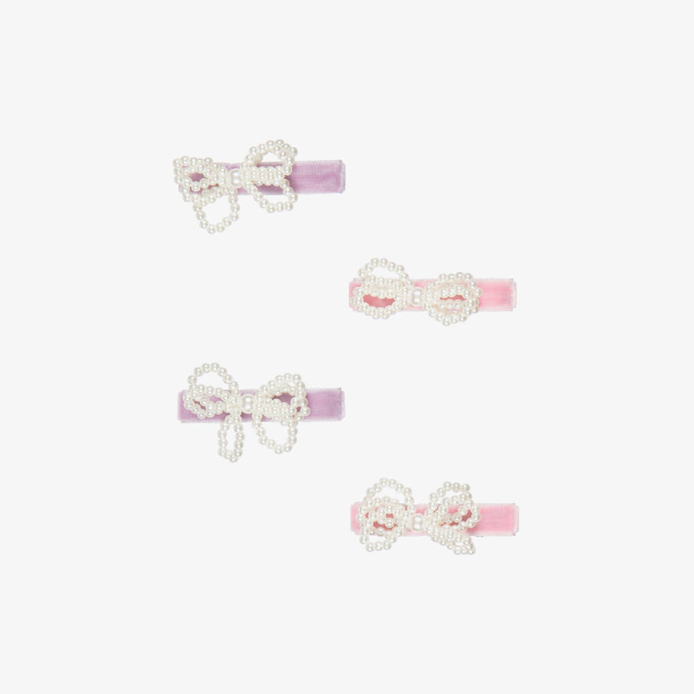 Self-Portrait-Girls Pink & Lilac Purple Hair Clips with Bows (4 Pack) | Childrensalon
