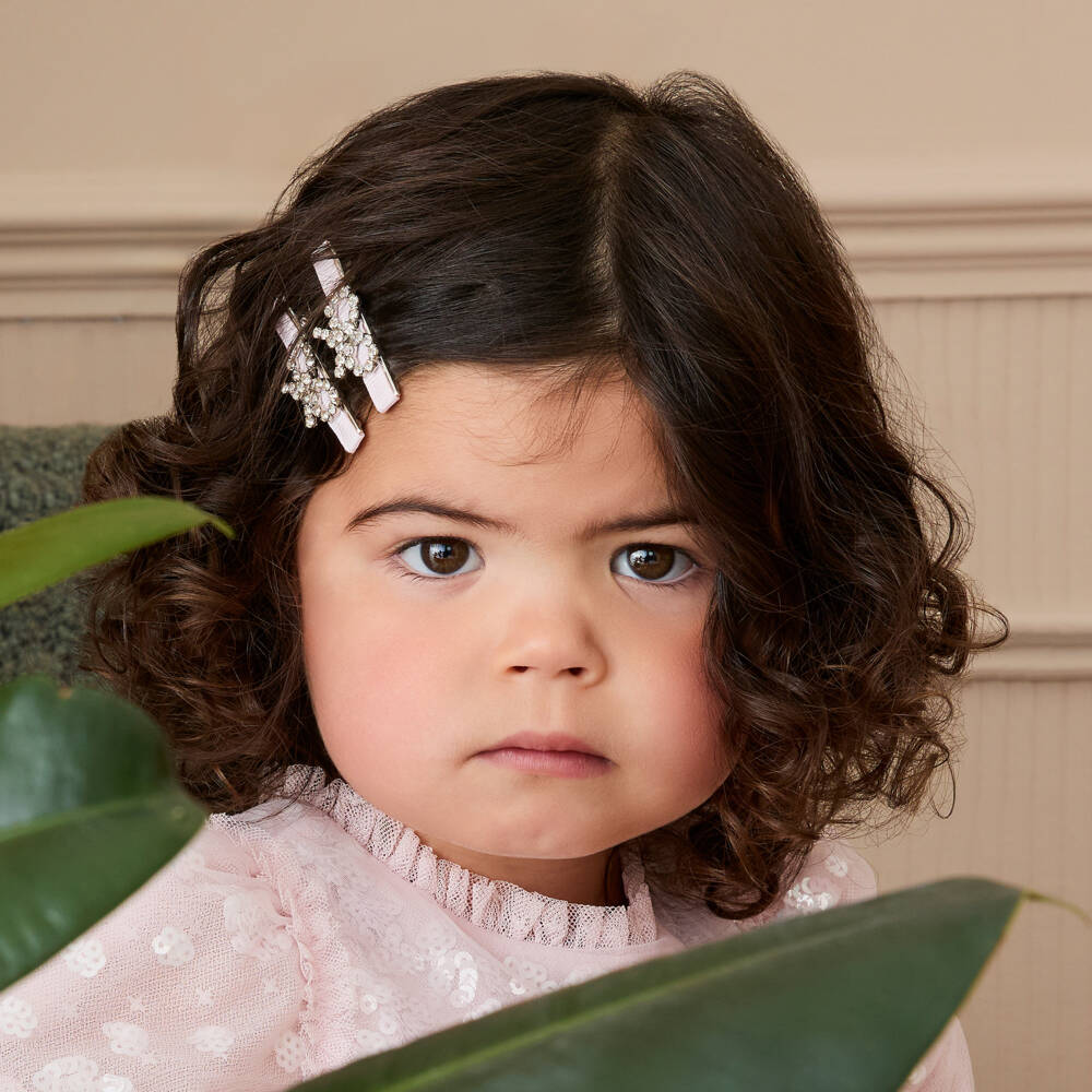 Self-Portrait-Girls Pink Ribbon and Diamanté Bow Hair Clips (4 Pack) | Childrensalon