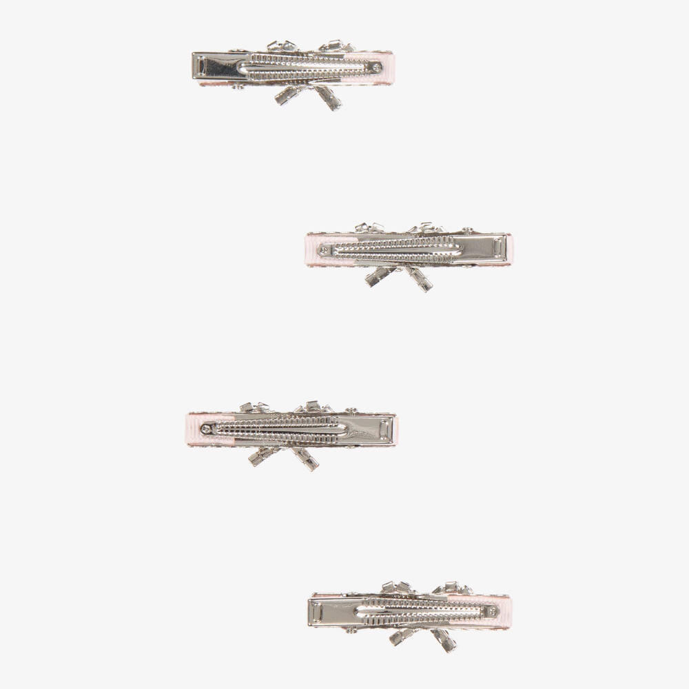 Self-Portrait-Girls Pink Ribbon and Diamanté Bow Hair Clips (4 Pack) | Childrensalon