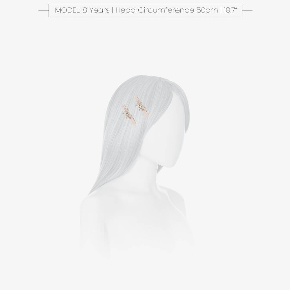 Self-Portrait-Girls Pink Ribbon and Diamanté Bow Hair Clips (4 Pack) | Childrensalon