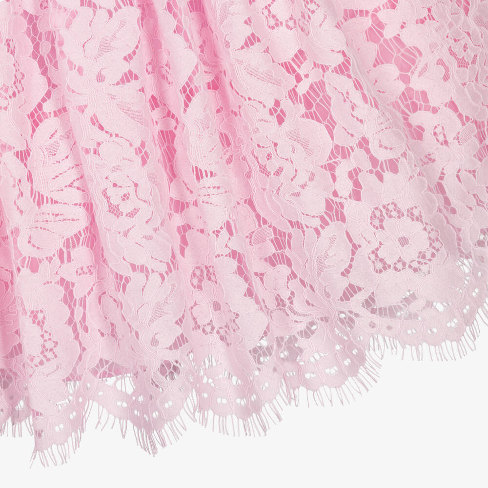 Self-Portrait-Girls Pink Satin & Lace Dress with Diamanté Buttons | Childrensalon