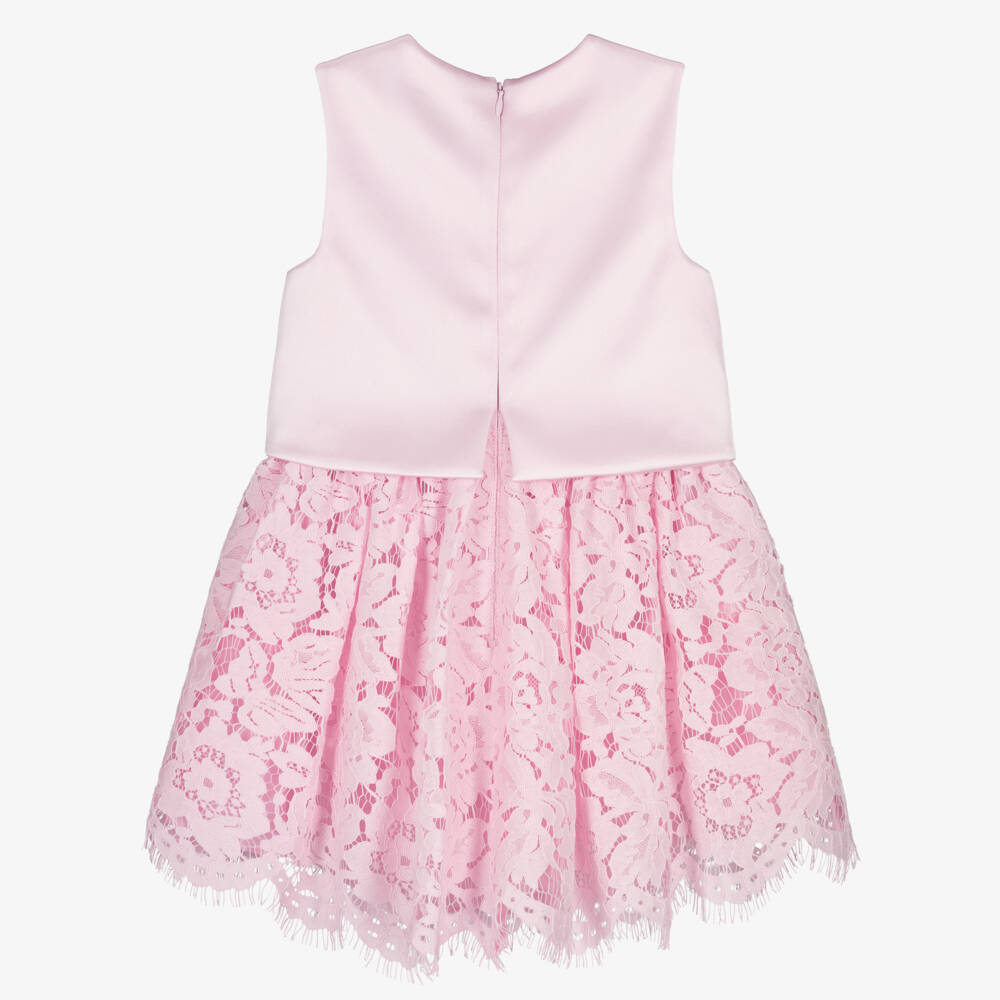 Self-Portrait-Girls Pink Satin & Lace Dress with Diamanté Buttons | Childrensalon